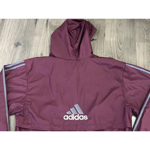 Vintage Adidas Windbreaker Jacket Mens Medium Maroon Hood Pullover Vented - Picture 7 of 8